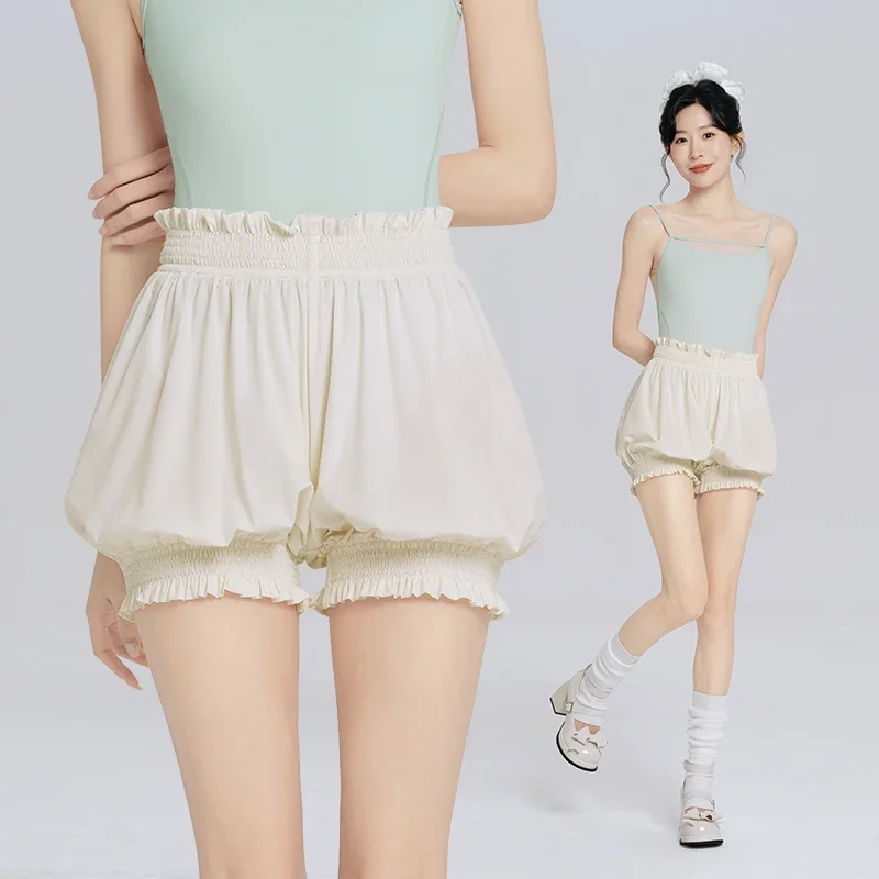 

2025 Women Ballet Dance Pants Adult High Waist Nylon Flower Bud Short Pants Dance Training Sport Jogging Ballerina Dance Pants