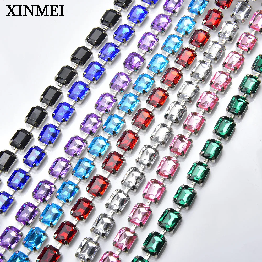 1 Meter 8x10mm Rectangle Linked Acrylic Crystal Cup Chain Rhinestone Trim for DIY Clothing Shoes Jewelry Making Accessories