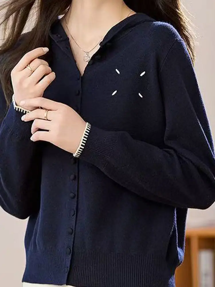 

Trendy Lazy Sle Women's Hoodie Knitted Cardigan Coat Soft Loose Fit Long Sve Pure Color Daily Wear Comfortable Winter Ou...