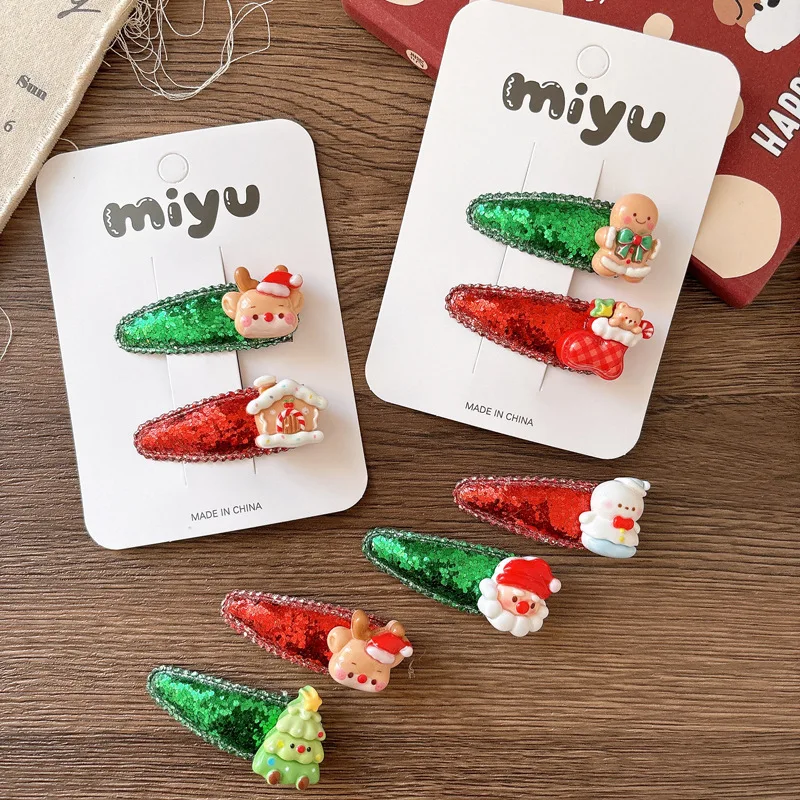 

Adorable Cartoon Glitter Sequins Children's Christmas Hair Clip Sweet Holiday Red Hair Clip