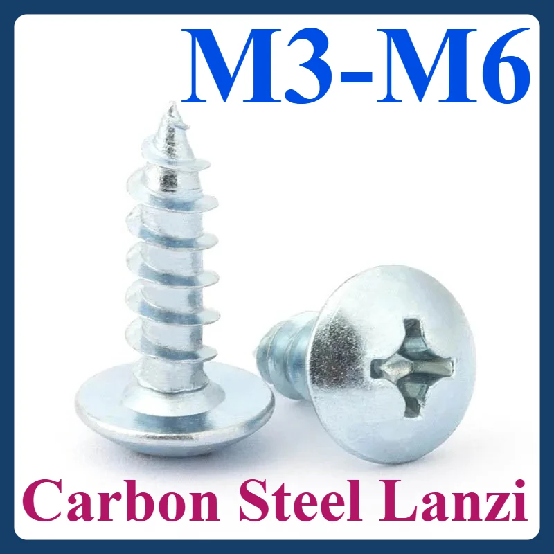 

M3 M4 M5 M6 углеродистая сталь, синий цинк, большая плоская головка, закаленные полукруглые остроконечные винты с головкой зонтика