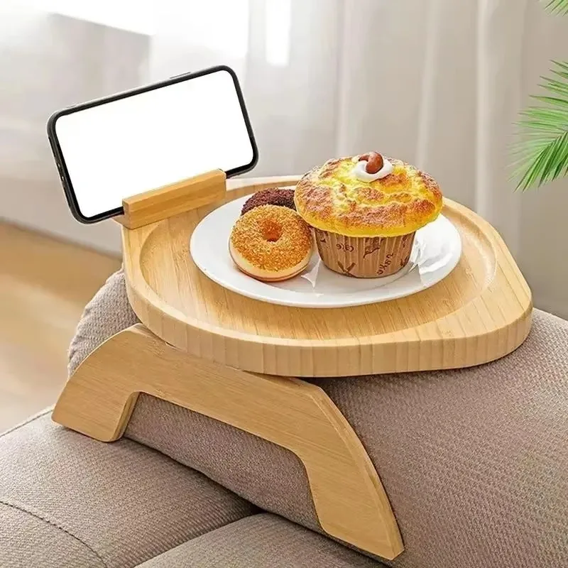 1pc divano bracciolo vassoio tavolo con supporto per telefono divano bracciolo vassoio Clip-On divano in legno vassoio braccio per telecomando snack