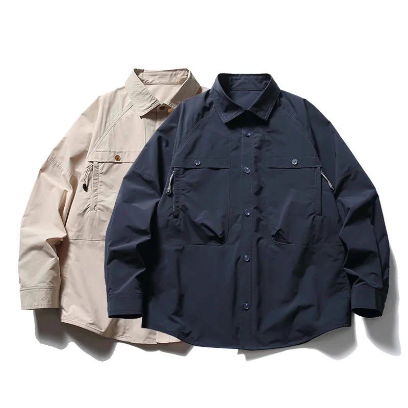 

Outdoor Teachwear Double Pocket Shirts Men Fashion Loose Casual Long Sleeve Cityboy Streetwear Oversize Cargo Shirt Blouses