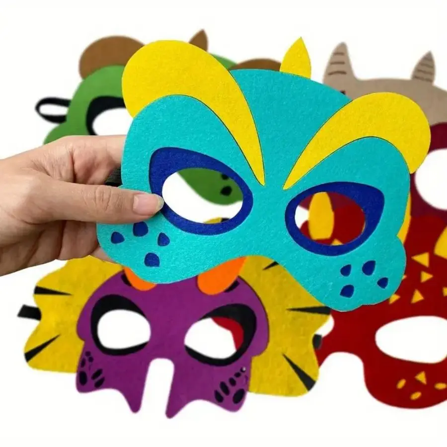 12pcs Dinosaur Masks Party Felt and Elastic for Dinosaur Party Decorations Masks Different Types - Great Idea for Birthday Party