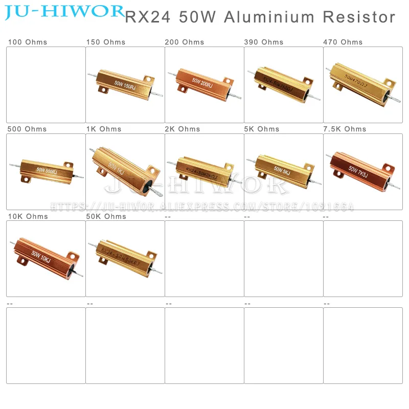 RX24 50W Aluminium Housed High Power Resistor 0.5 1 2 3 4 5 6 8 10 12 15 22 25 50 60 82 100 150 200 500 1K 2K 5K 10K 50K Ohms