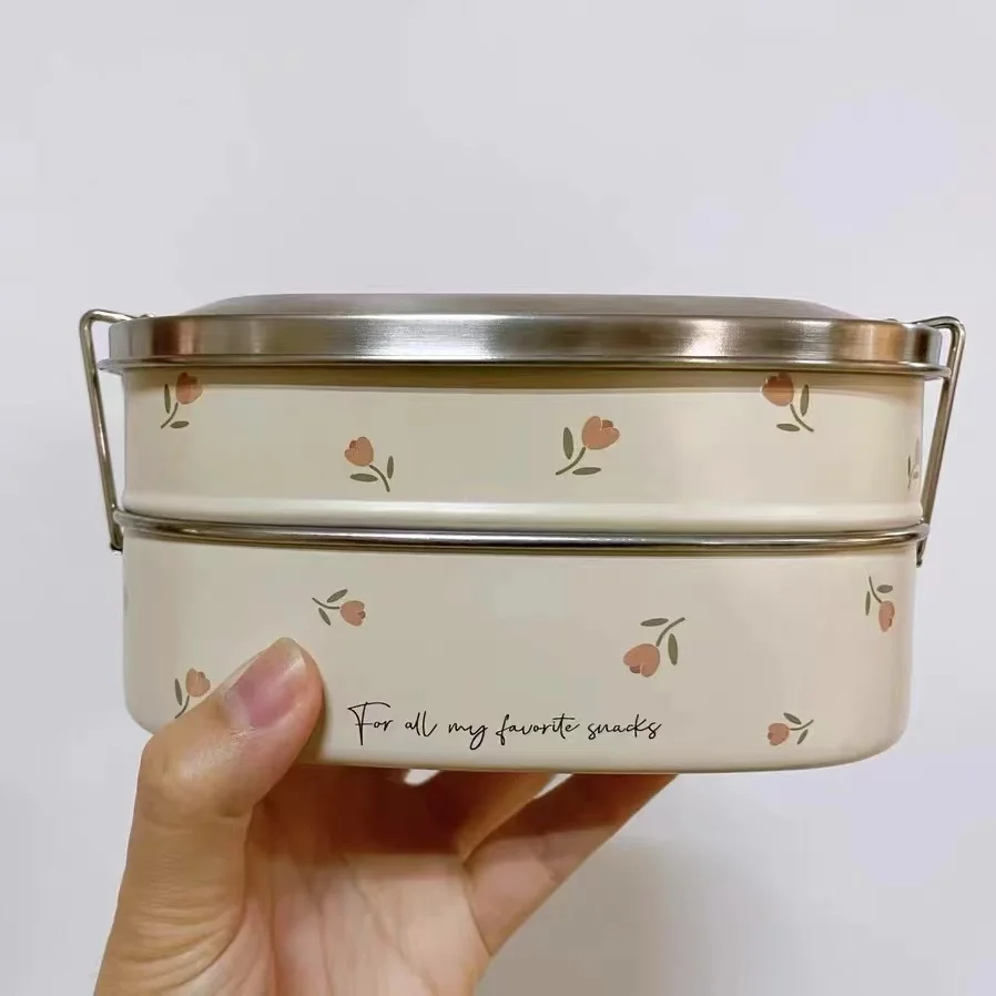 

Корейский детский двухслойный ланч-бокс из нержавеющей стали, термос для еды, контейнер для пикника, с детской посудой, изолированный контейнер для еды