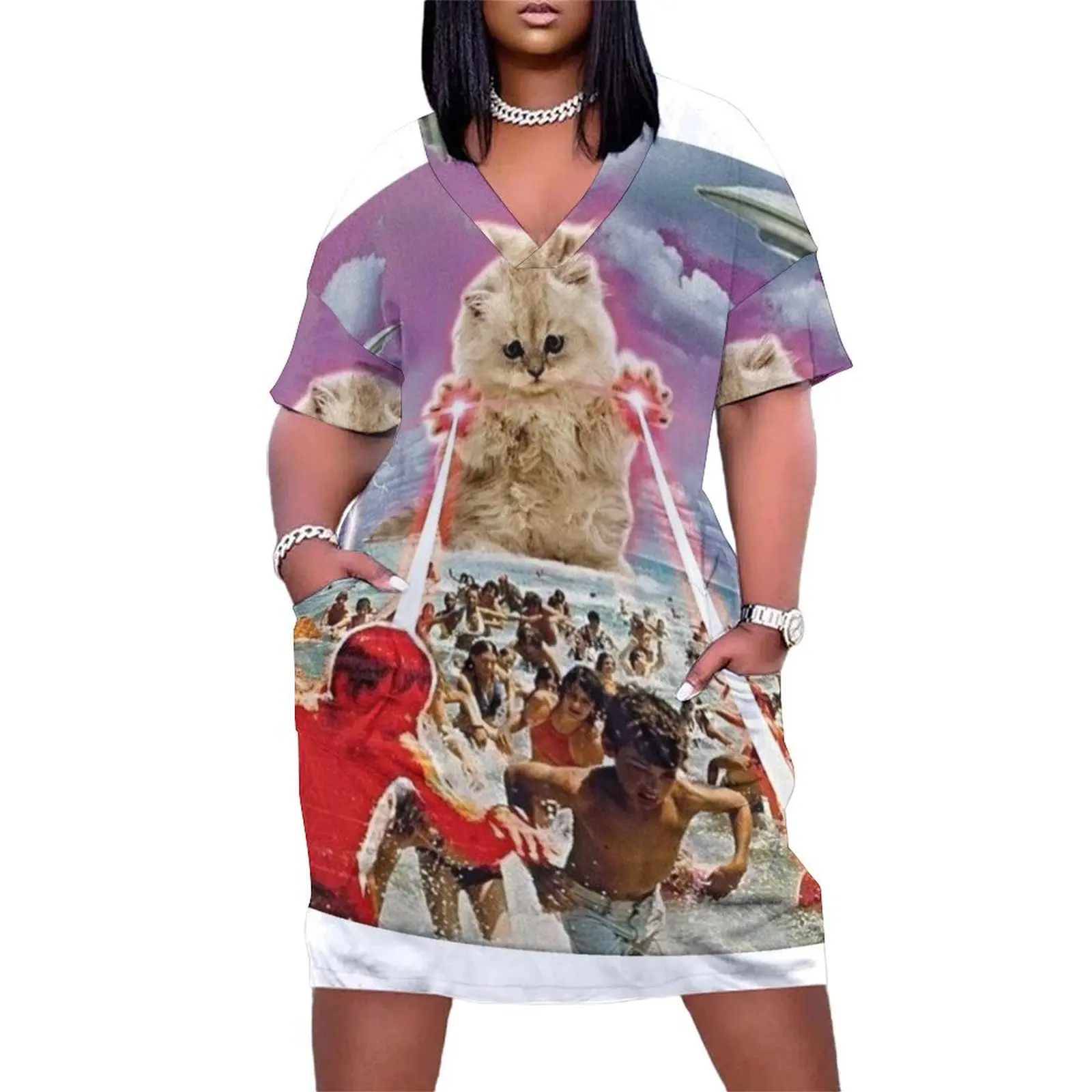 

Laser cat Loose Pocket Dress evening dress woman dresses korean style dress for pregnant women