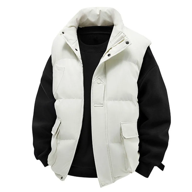 

Зимняя парка высокого качества, жилеты, мужские однотонные теплые жилеты с воротником-стойкой, мужские парки без рукавов, верхняя одежда, модная уличная одежда для пар