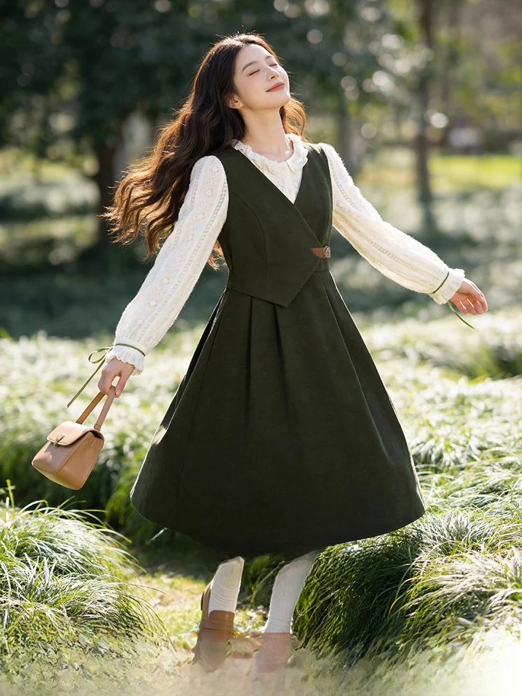 

Spring 2026 Large Size Beautiful Color Blo Long Dr Women's Retro Colion Splicing Dr Commute Sle Stand Version