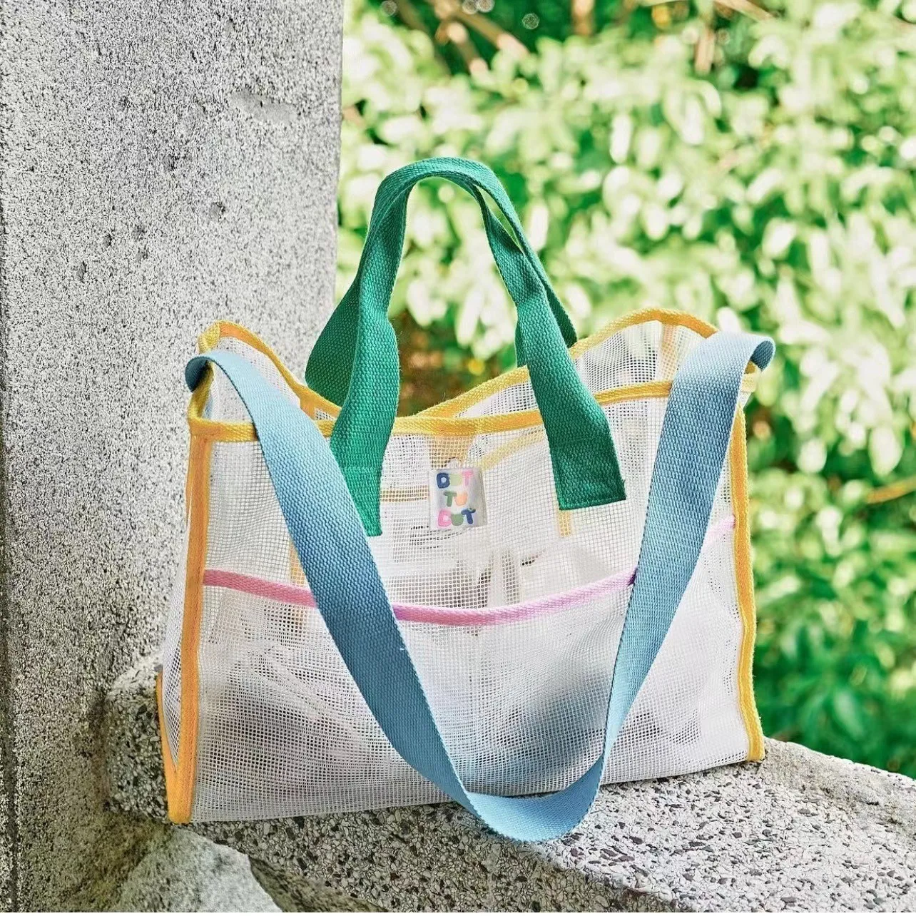 Instagram Color Contrast Small Fresh Mesh borsa da spiaggia monospalla di grande capacità borsa da viaggio portatile per il nuoto Fitness