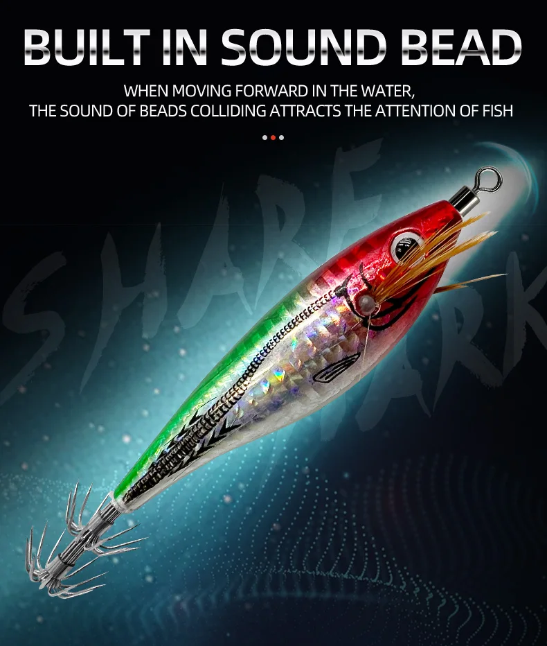 ShareShark 6 Stück/Beutel Laser Horizontaler Garnelen-Tintenfisch-Haken Künstlicher Köder Leuchtend im Dunkeln mit Rasselkugel Meeresfischerei-Köder – Detail 4