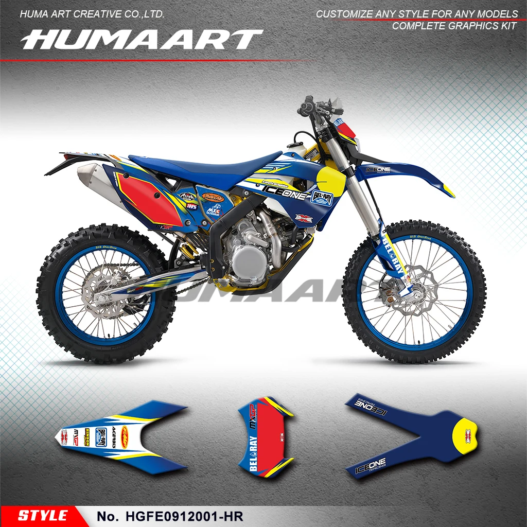 HUMAART stiker grafis sepeda motor balap, stiker grafis sepeda motor balap untuk husaig FE 390 450 570 2009 2010 2011, HGFE0912001-HR