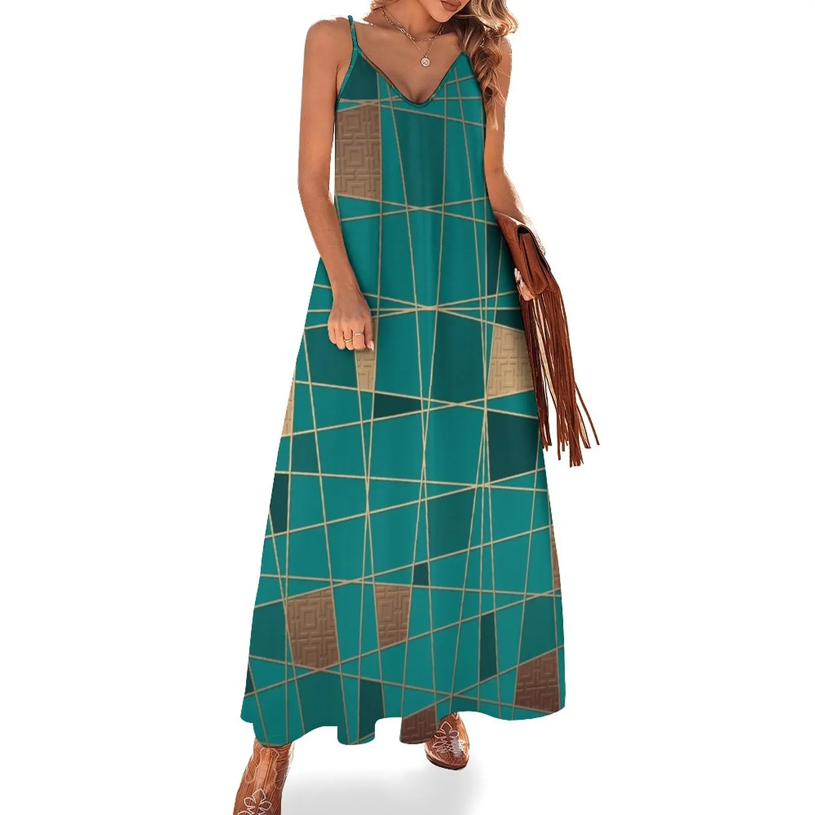 Abstract geometric pattern 11 Sleeveless Dress Long dress party dresses woman elegant evening dresses for women 2023