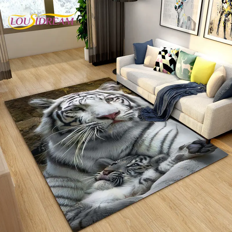 3D Beast Tiger, Sabretooth,Cartoon Animal Area Rug,Carpet Rug for Living Room Bedroom Sofa Doormat Decoration,Non-slip Floor Mat