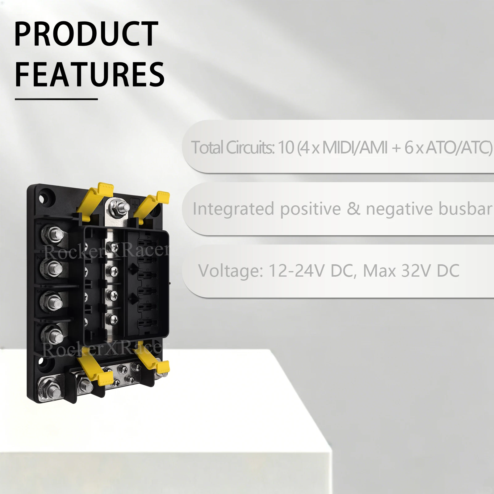 32V Fuse Block ATO/ATC Blade & MIDI/ANS Bolt-on Fuse Holder with Negative Bus Bar Power Distribution for RV Marine Truck