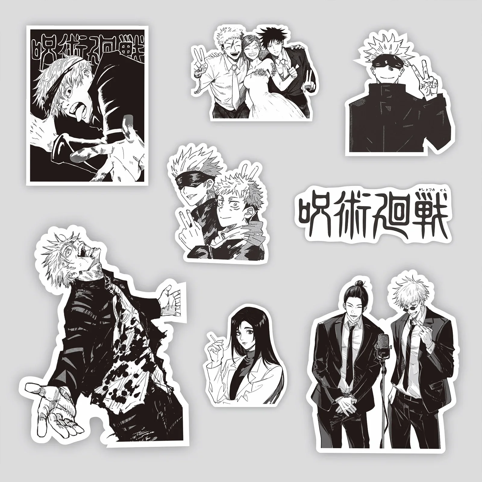 65 قطعة أسود أبيض Jujutsu Kaisen أنيمي ملصقات الديكور حقيبة سكرابوكينغ المحمول الهاتف القرطاسية مانغا طفل ملصق