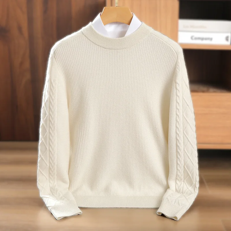 BirdTree, 100%Pure Cashmere Pullover, Men O Neck Long Sleeve, Business Casual Warm Thick Sweater, 2024 Autumn Winter T47930QC