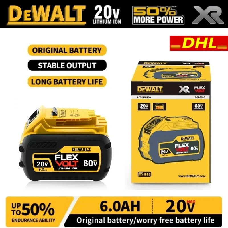 

100% Original DeWalt 20V/60V 2.0Ah-9.0Ah MAX Battery Power Tool Replacement For DCB184 DCB181 DCB182 DCB200 Battery.