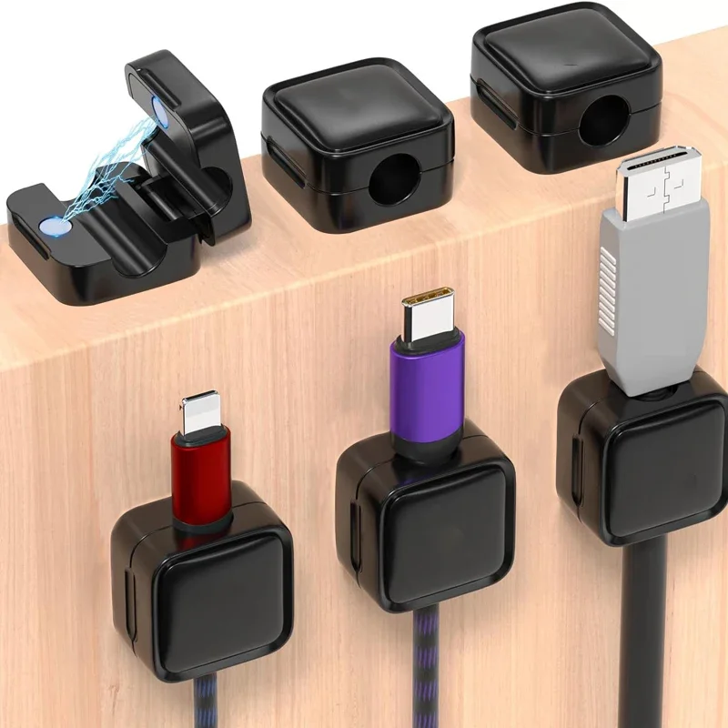 Magnetic cable reset, adhesive cable support, cable guard, home, office, and management evaluation.