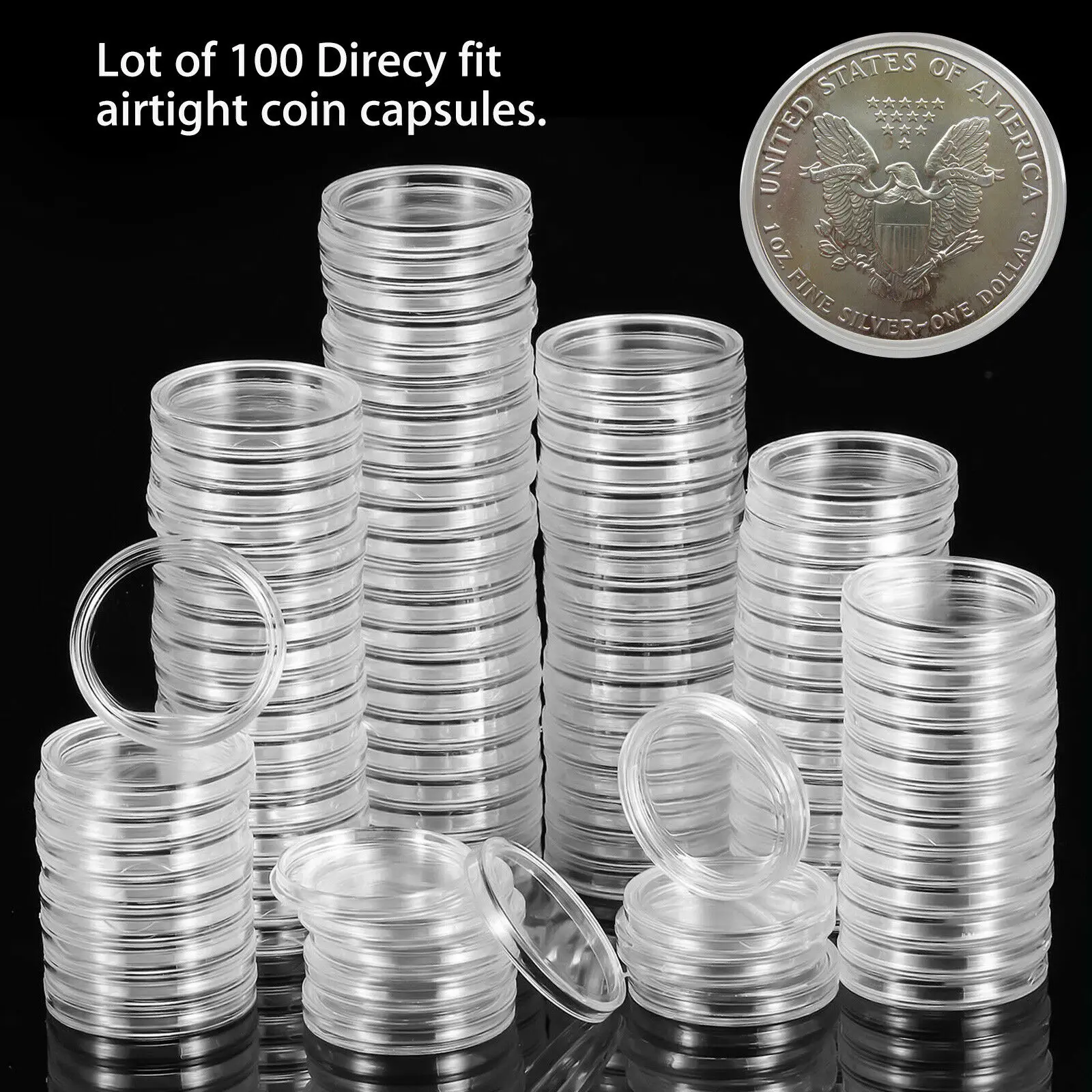 100Pcs 24mm Transparent Coin Cases Holder Coin Collecting Box Case Coins Storage Capsules Protection Boxes Container Home Decor