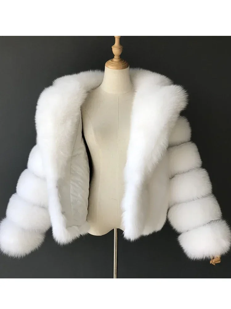 New Winter Mink Fur Coat Women Luxury FAUX Fox Fur Coat Thick Warm Lapel Long Sleeve Black White Fluffy Fur Jacket