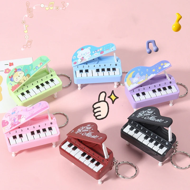 Criativo dos desenhos animados música piano eletrônico chaveiros engraçado brinquedos de som mini instrumento musical piano pingente chaveiro presente aniversário