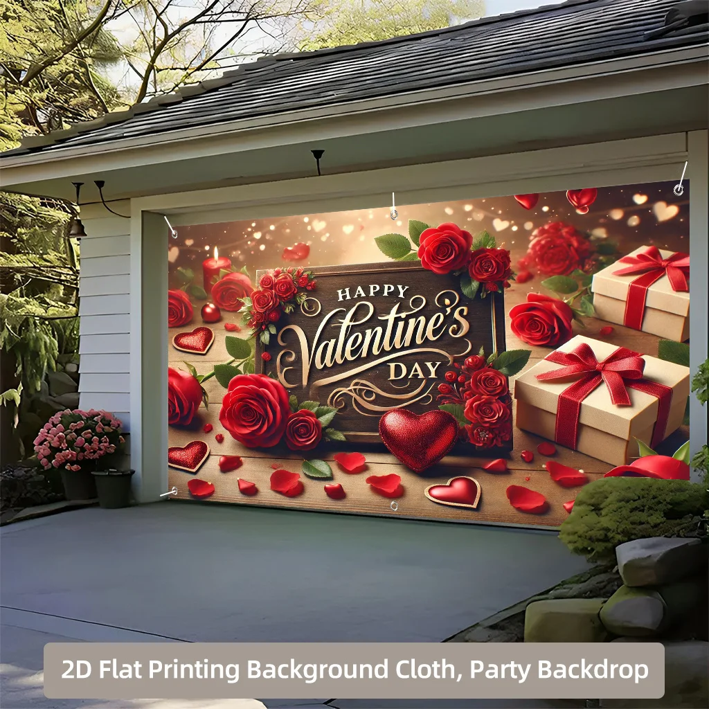 1 علم خلفية أضواء عيد الحب، وردة رومانسية وتصميم صندوق هدايا