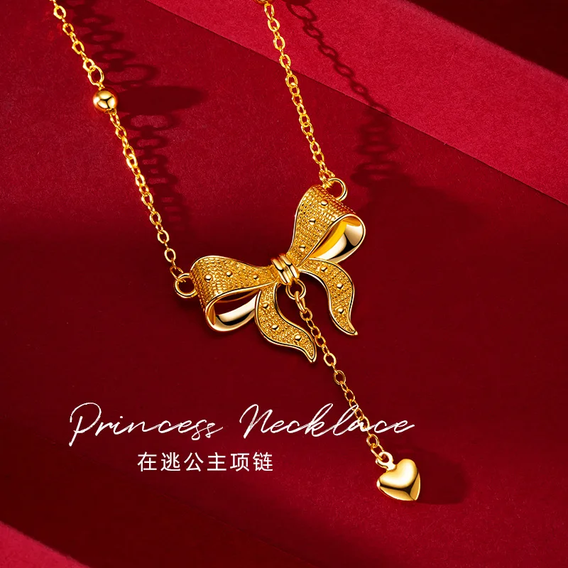 Net red vitality girl lovely wind butterfly love collarbone chain small fairy on the run princess necklace sand gold 9999gold