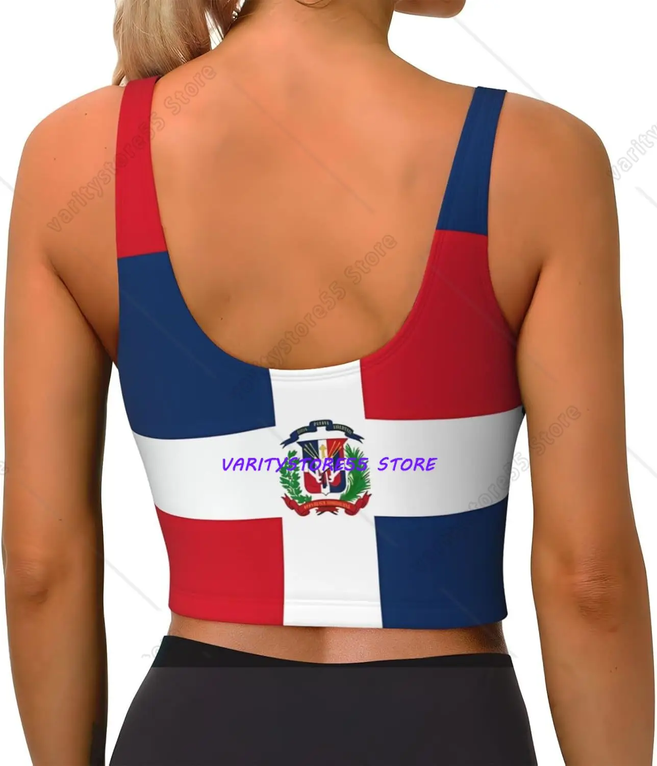 Dominican Republic Flag Women's Sports Bras Yoga Crop Gym Tank Tops U Back Exercise Workout Top Removable Pads Fitness