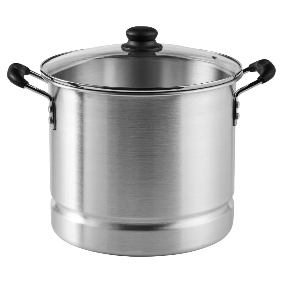 10Qt Aluminum Steamer or Stock Pot with Glass Lid and Removable Rack