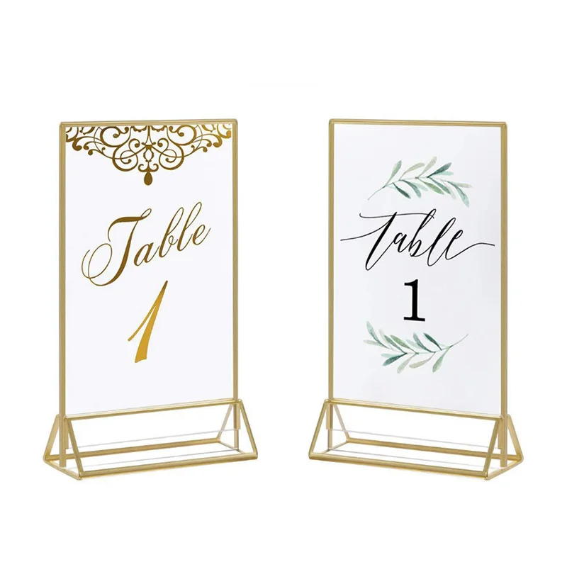 6PC Acrylic Sign Stand Gold Border And Vertical Stand For Wedding Table Number, Party, Wedding, Table Menu Acrylic Display Stand