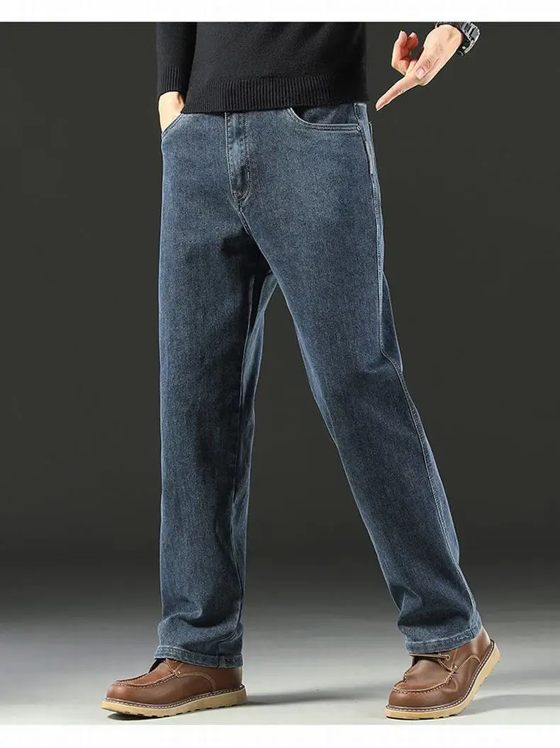 Frühling und Herbst Herren Baggy Jeans Casual Straight Stretch Vielseitige Business Denim Hosen mit weitem Bein Bequeme lockere Hosen – Detail 9