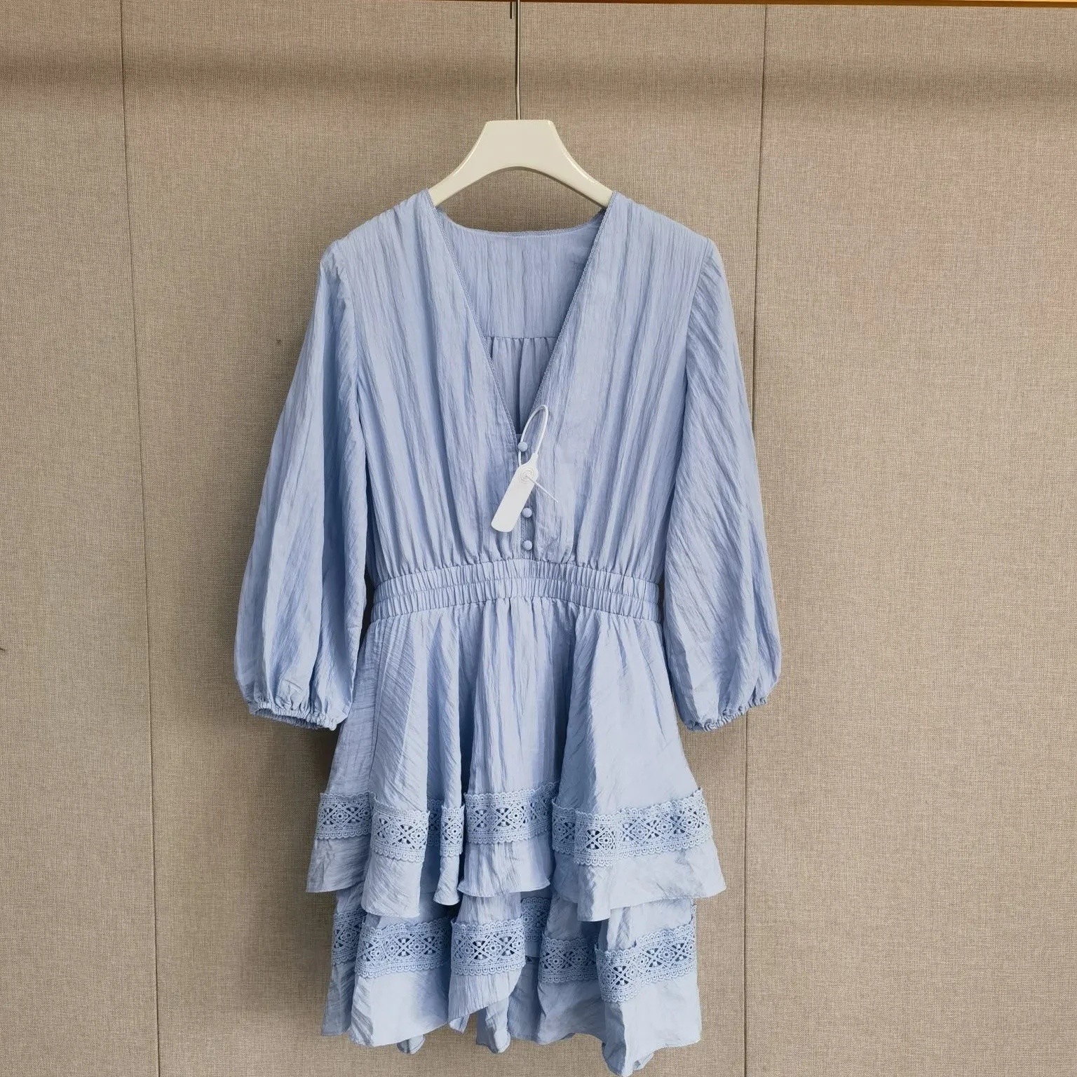 

MaSande Early Spring Blue Slim Fit ort Dr Women's Ele Knitted V-ne Dr Casual X-aped A-line Skirt Dr