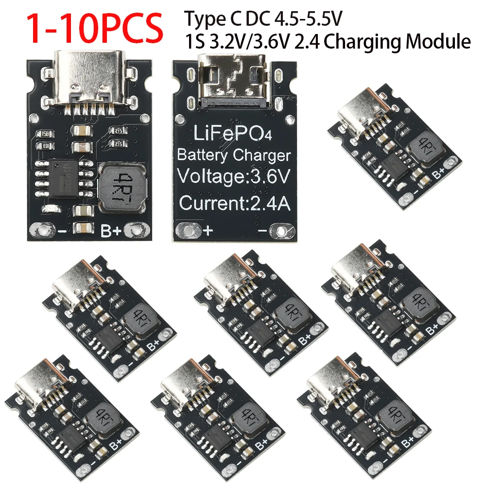 1S 3.2V 3.6V LiFePO4 Battery Charging Module 2.4A High Current Charging Board Type C DC 4.5-5.5V High Current Charging Board
