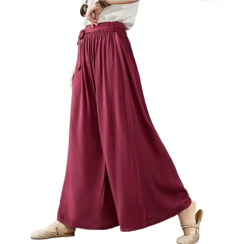 

High Street Women Belted Elegant Long Trousers Wide Leg Pant Bohemian Style Beach Pants Pantalon Trousers Falda Pantalon Mujer