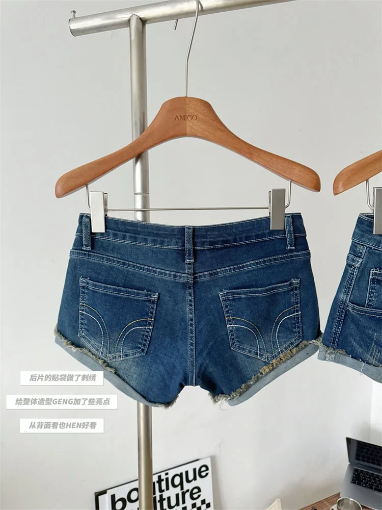 Korean Fashion Blue Denim Shorts Coquette Gyaru High Waist Jeans Short Grunge Chic Hot Pants Raw Edge Streetwear American Retro