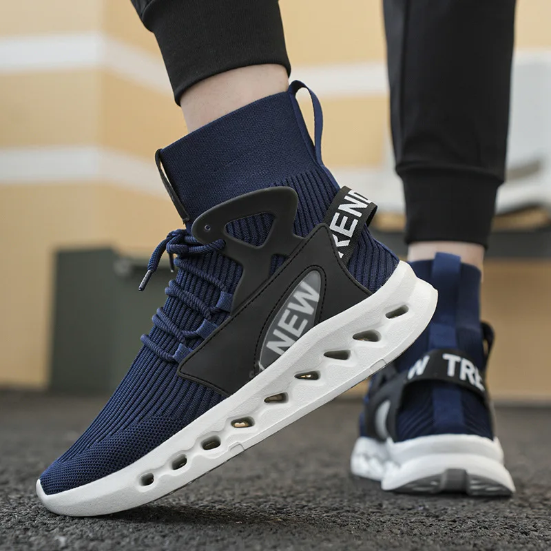 Trendy Men High Top Sock Shoes Breathable Mesh Thick Sole Trend Man Sneakers Fashion Youth Casual Running Sports Shoes for Men view 4