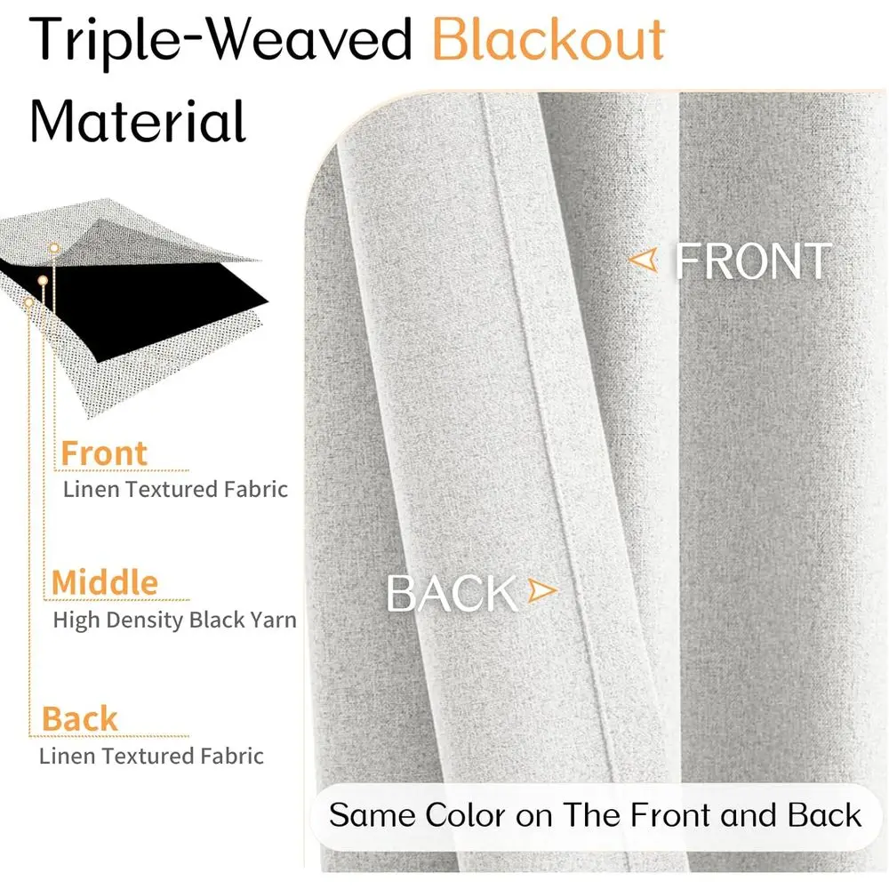 Leinenstrukturierte 102 lange Verdunkelungsvorhänge, 52 breit, grau-weiß, 2-teiliges Set für die Inneneinrichtung