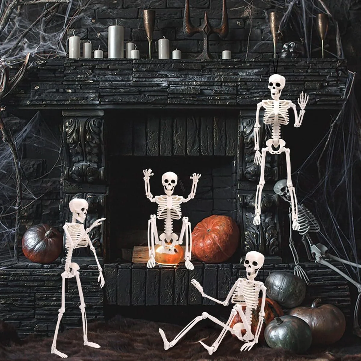 Halloween Skeletons Decorations, Posable Plastic Skeleton, Full Body Skeleton with Movable Joints