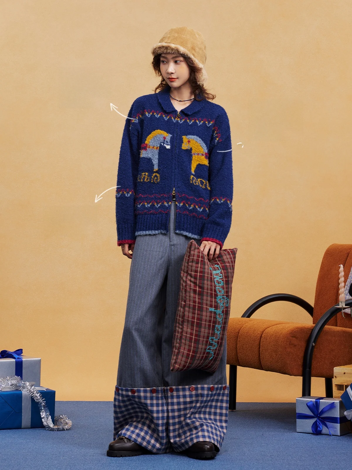 

Thiened Circle Yarn Flip Collar Sweater Inner Wear Cardigan Maood Commute Sle Regular Sve Long Zipper Winter Coat