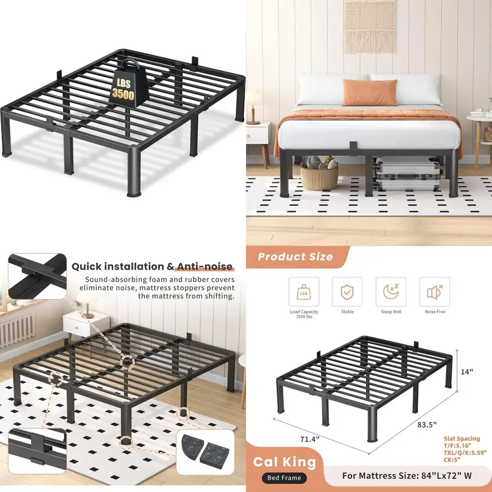 

Sturdy 14 Inch California King Metal Bed Frame with 3500 lbs Capacity, Round Corner Legs, and Anti-Squeak Feature for Easy Assem