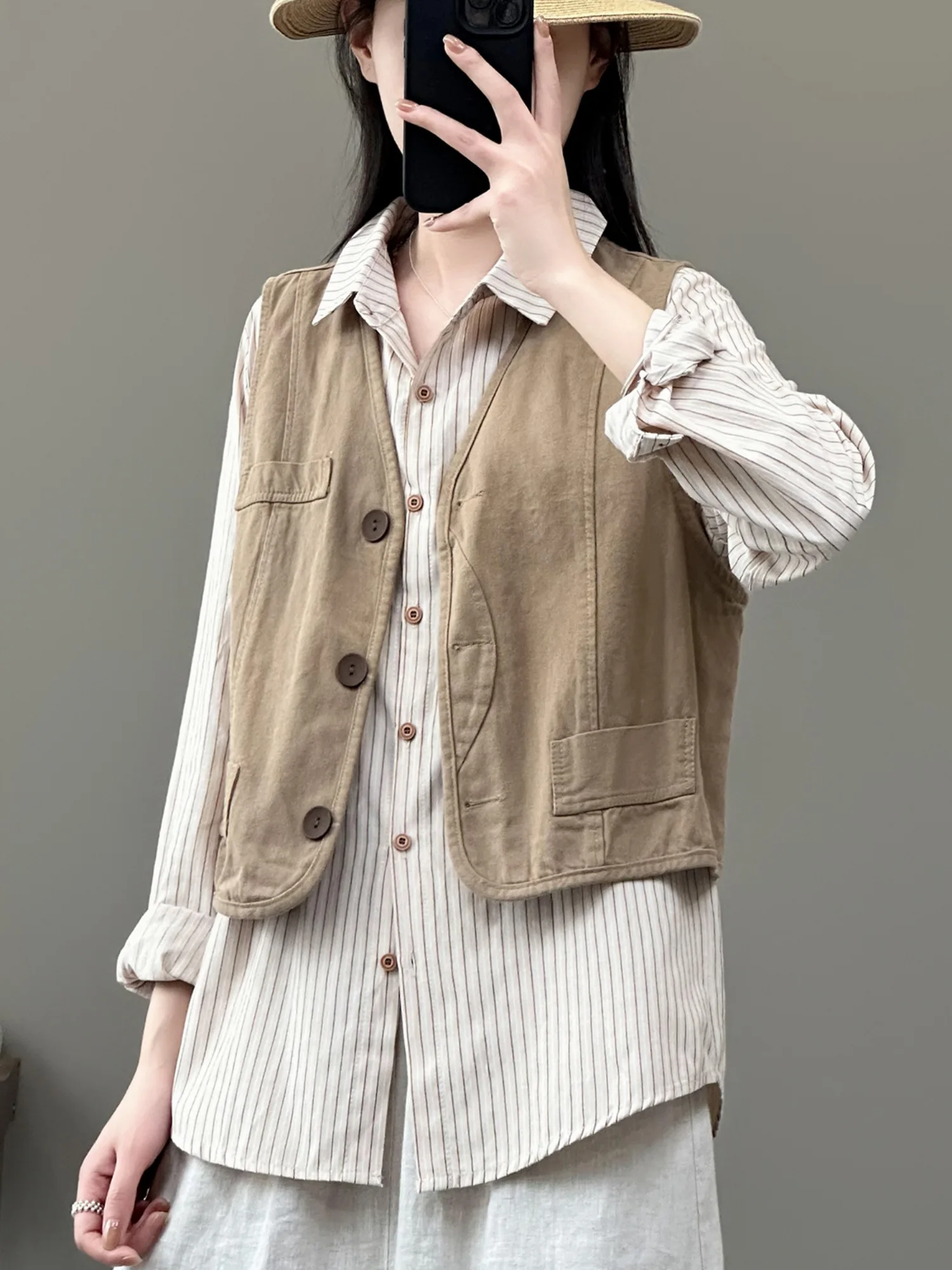 

Retro Workwear Vest Women's Small Size Layered Casual V-ne Svel Vest Top Commute Sle ket Detail Other Material