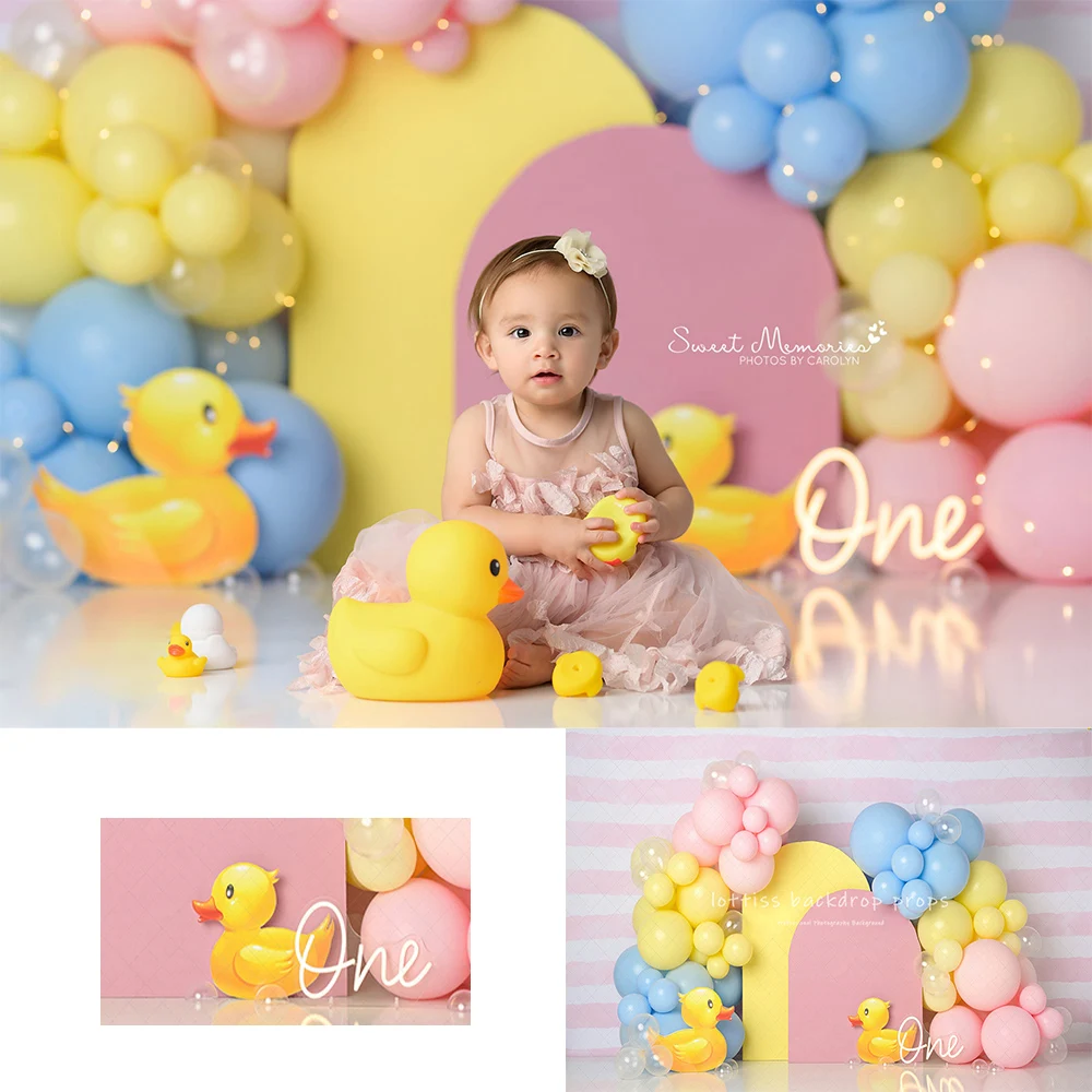 Rubber Duck Balloons Backdrops Kids Baby Birthday Cake Smash Props Child Yellow Balloons Arch Backgrounds