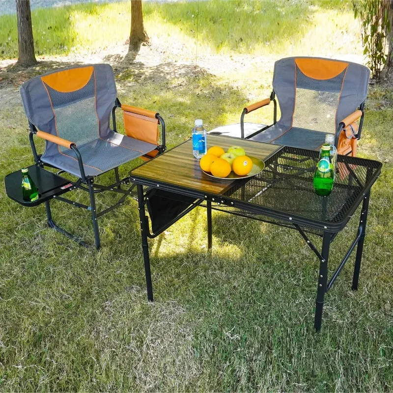 Wide Folding Director Chair with Table,Outdoor Camping Chair for Adults with Cup Holder Load 330 Lbs, Portable Lightweight Chair