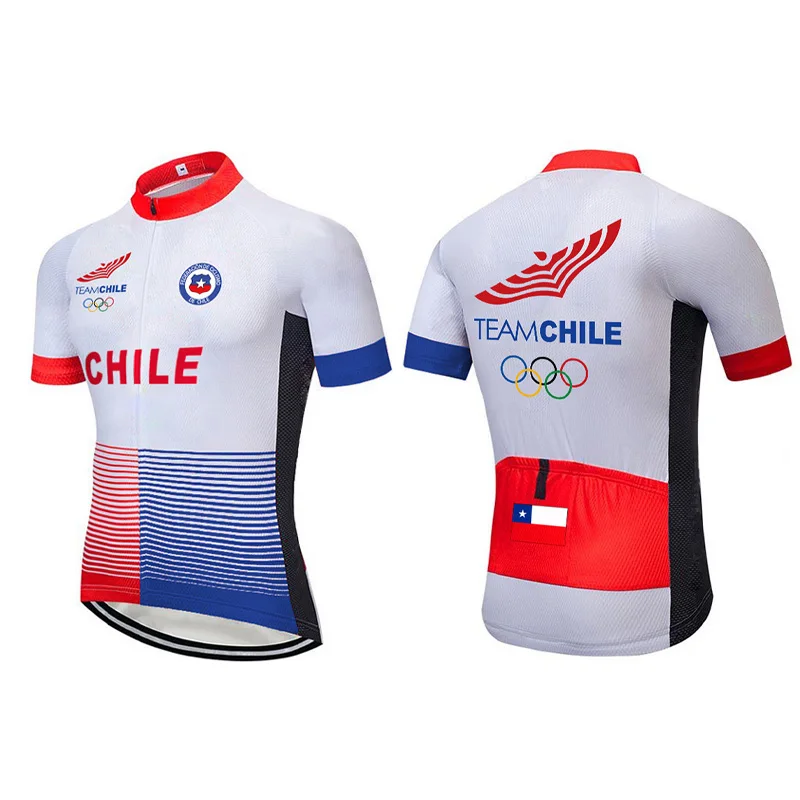 Cycling Jersey Chile Pro Team Short Sleeve Road Flag Bicycle Jacket Outdoor Running Shirt Clothes Bike Cool Downhill Pocket Top