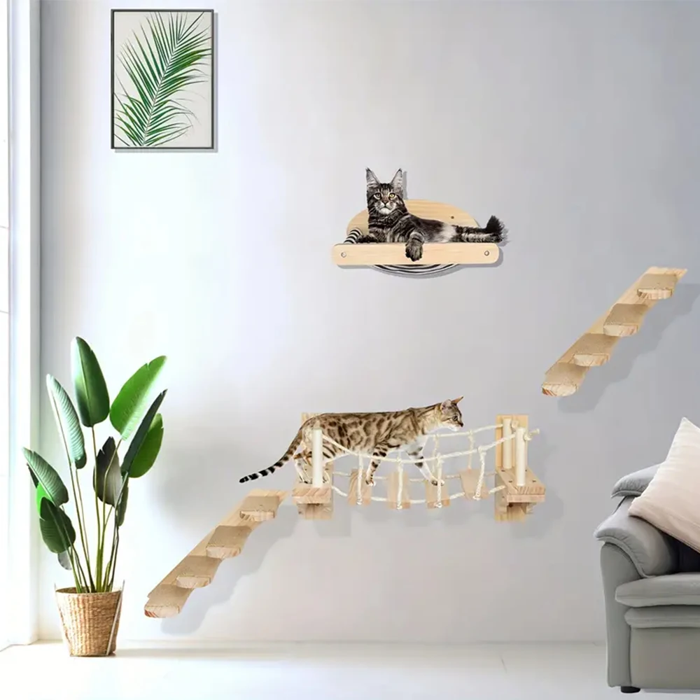 Wall-mounted 100CM/50CM Cat Suspension Bridge Cat Tree Tower Sisal Cat Scratching Post Pet Hammock Kitten Activity Rest