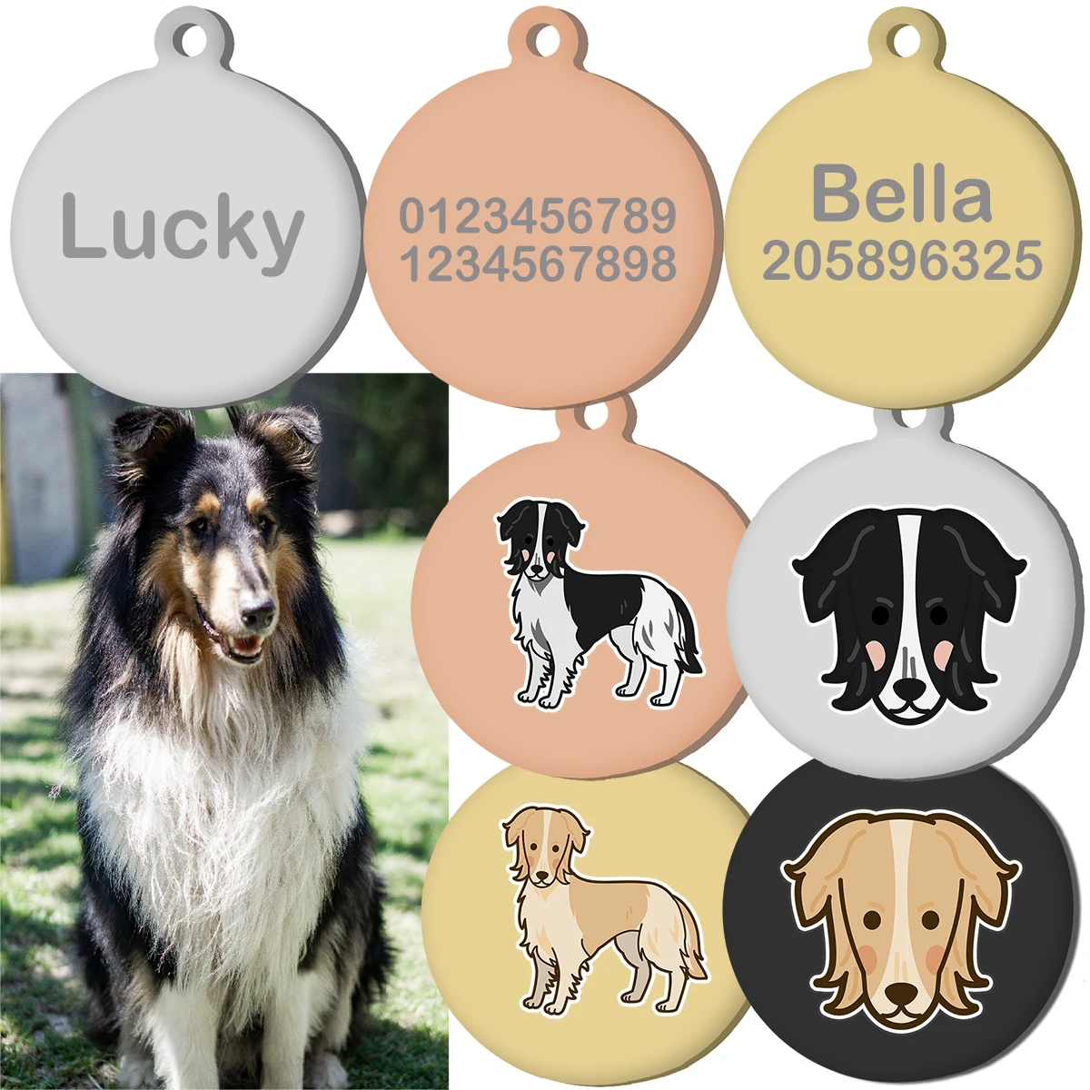 Personalized BORZOI Dog Tag Necklace Custom Stainless Steel Name Engraved ID Tag For Dog Collar Anti Loss Pet Nameplate Pendant