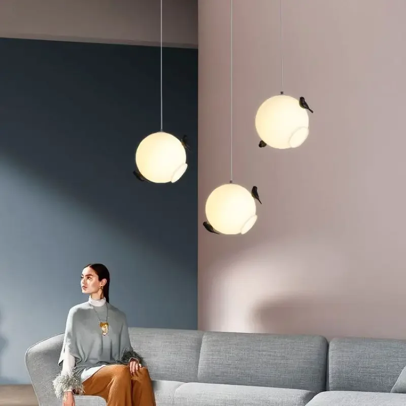 

SANDYHA Nordic Minimalist Glass Chandelier Bird House Art Led Lamp Hanging Pendant Light for Living Room Dining Room Bedroom