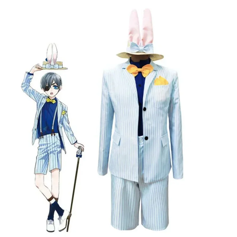 Black Butler Ciel Phantomhive Cosplay Costumes Bunny Hat Gentleman Uniform Suits Halloween Party Stage Costuming