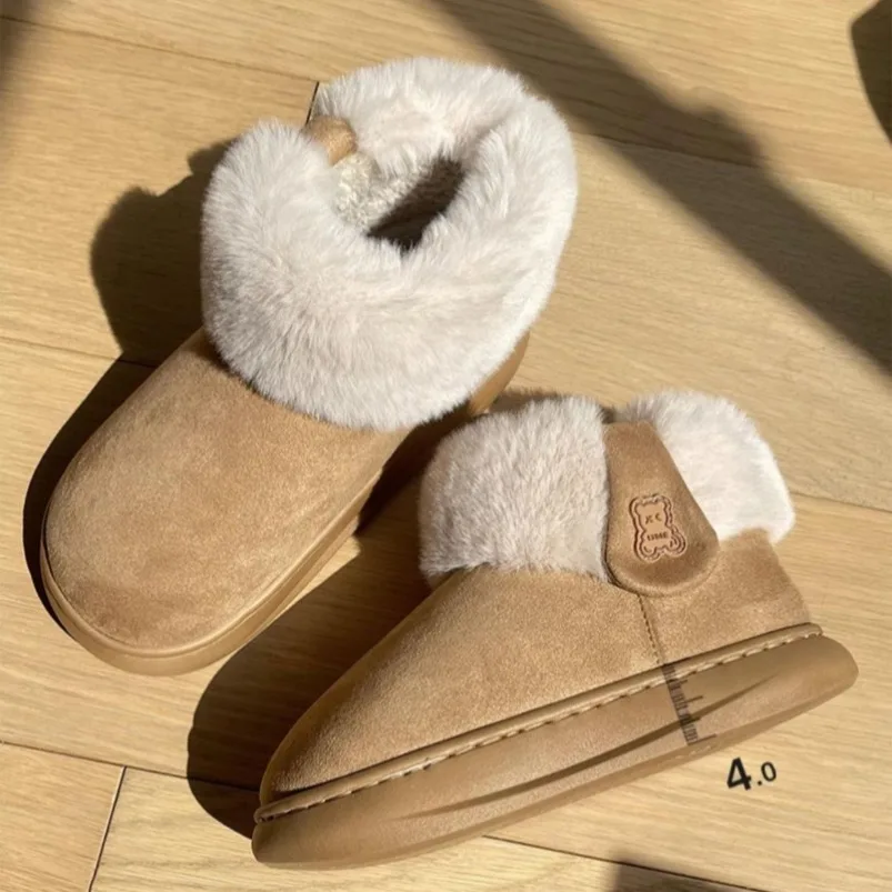 House Slipper Boots Womens Winter Warm Plush Non Slip Fur Ball Indoor Fuzzy Female Fluffy Flat Bread Shoes Comfy Home Flip Flop